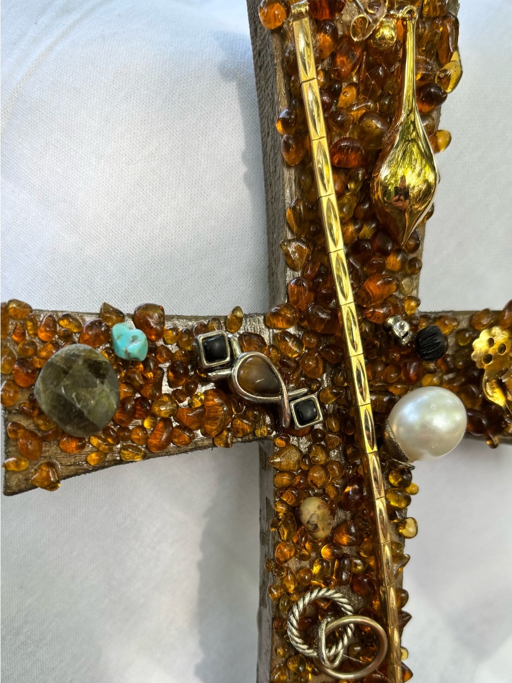 Handcrafted Amber-Tone Mixed Media Wall Cross - Picture 5 of 7